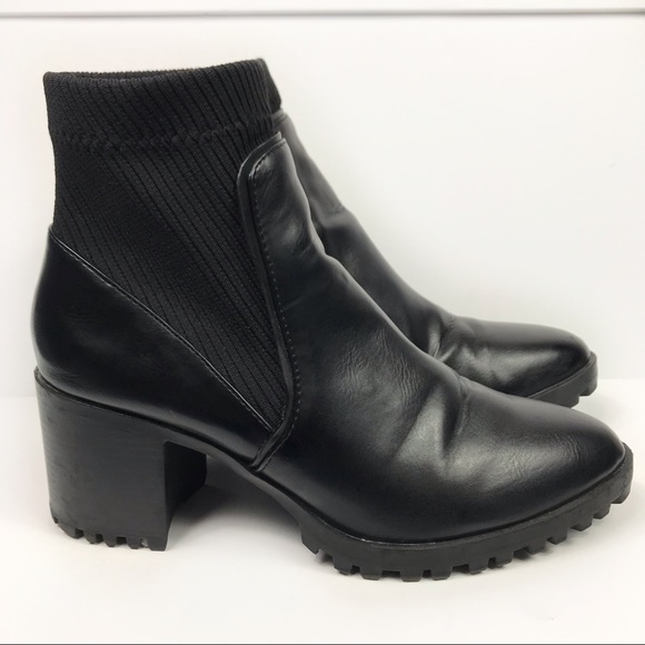 Zara Shoes - Zara TRF Black Sock Style Heeled Lug Sole Booties